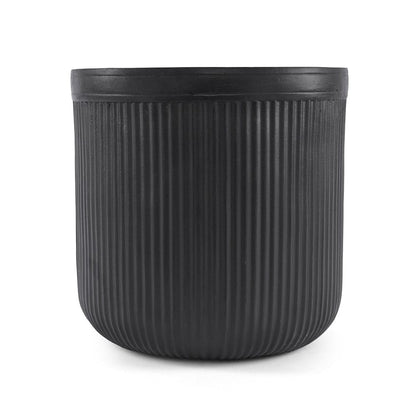 Black Vertical Ribbed Polyfibre Clay Pot Medium