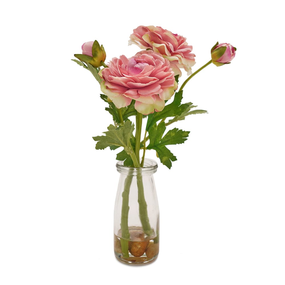 Pink Artificial Camellia Plant with Glass Vase