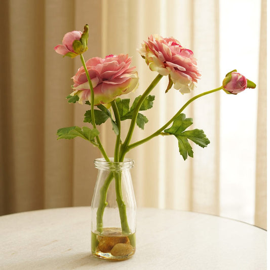 Pink Artificial Camellia Plant with Glass Vase