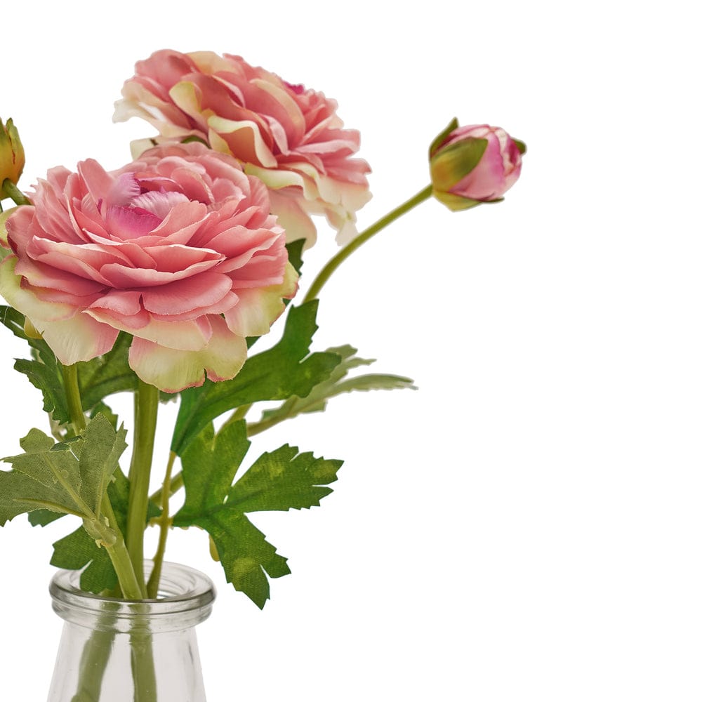 Pink Artificial Camellia Plant with Glass Vase