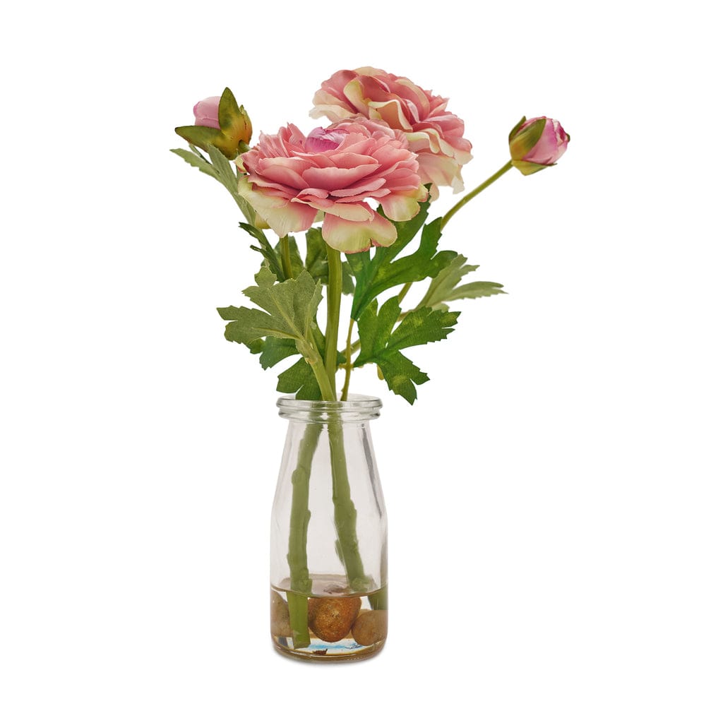 Pink Artificial Camellia Plant with Glass Vase