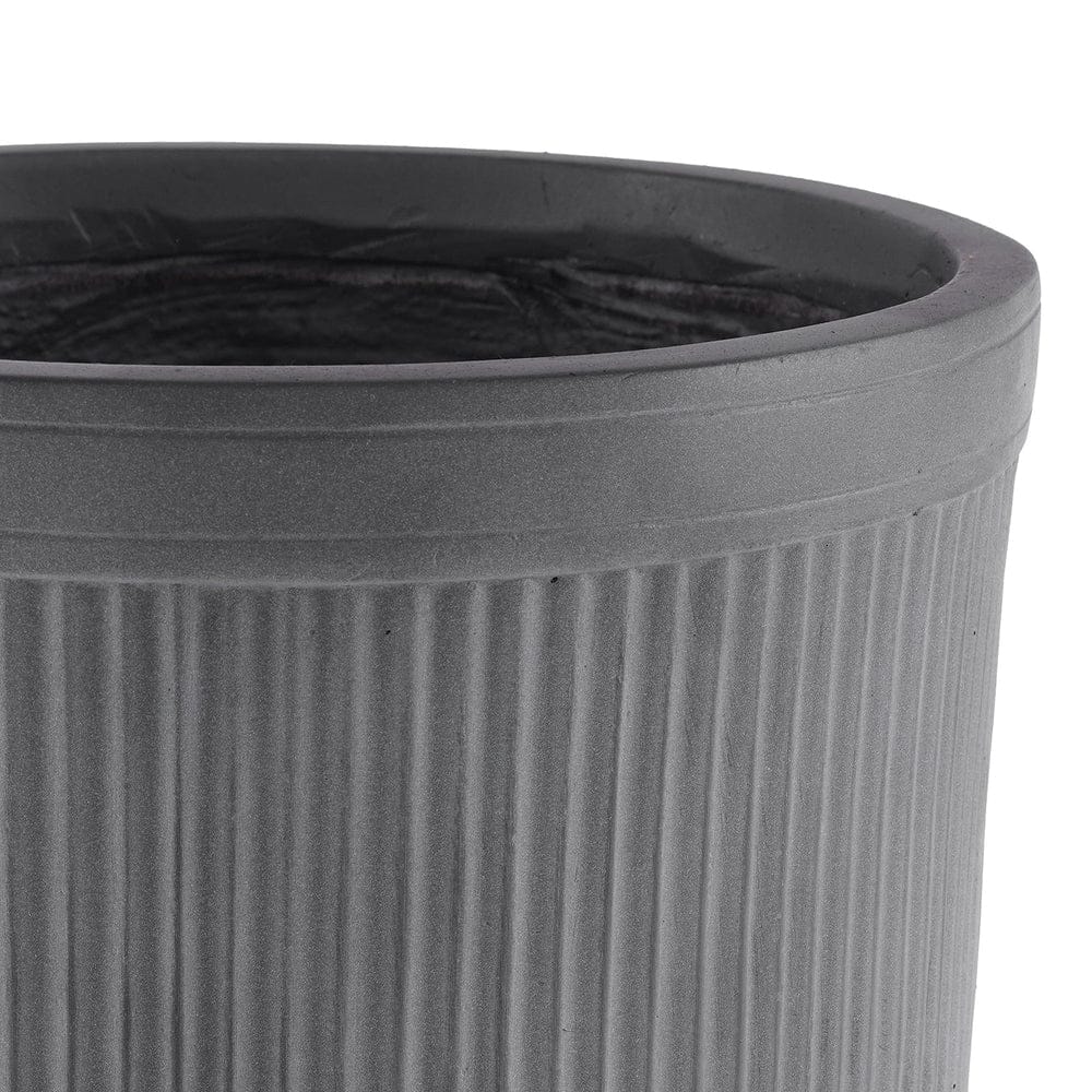Grey Vertical Ribbed Polyfibre Clay Pot Medium