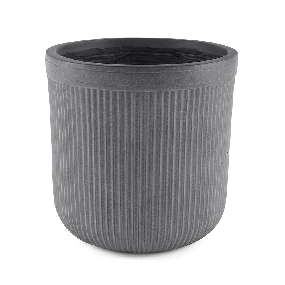 Grey Vertical Ribbed Polyfibre Clay Pot Medium