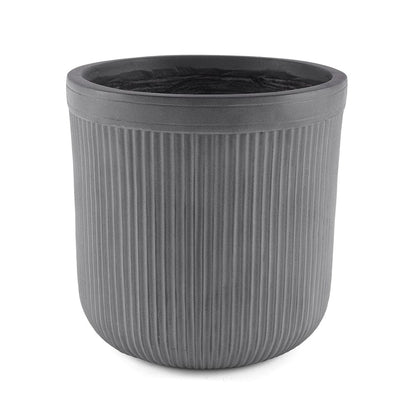 Grey Vertical Ribbed Polyfibre Clay Pot Medium