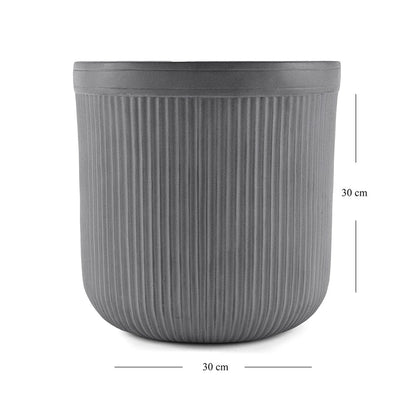 Grey Vertical Ribbed Polyfibre Clay Pot Medium