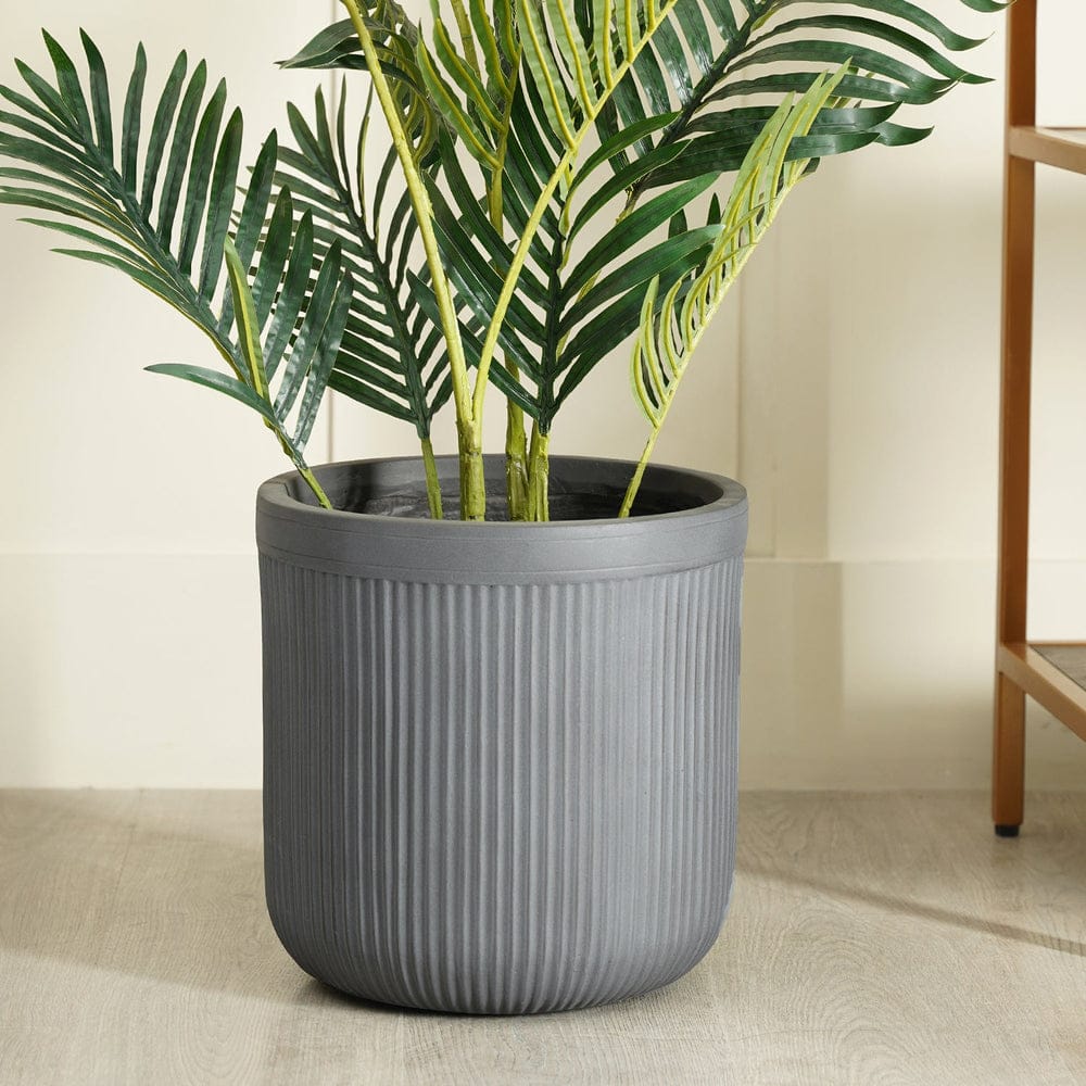 Grey Vertical Ribbed Polyfibre Clay Pot Medium