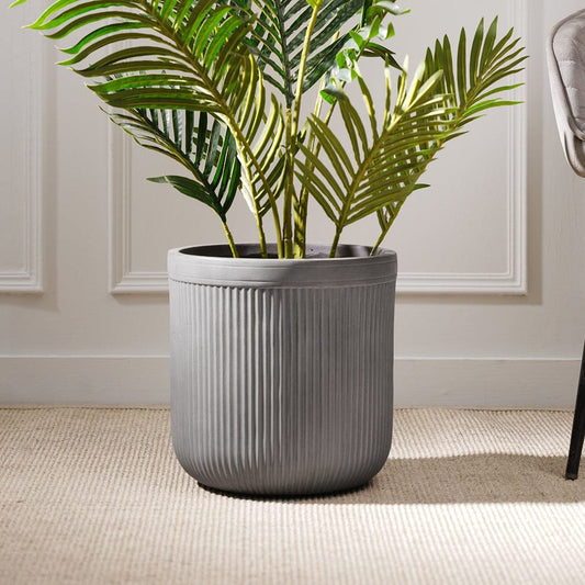 Grey Vertical Ribbed Polyfibre Clay Pot Medium