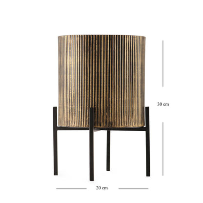 Black Iron Ribbed Planter With Stand Medium