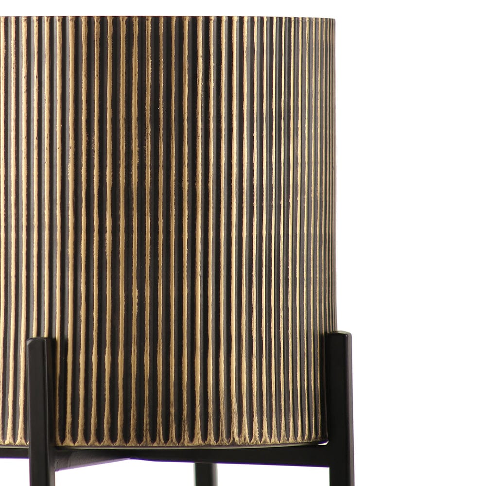 Black Iron Ribbed Planter With Stand Medium