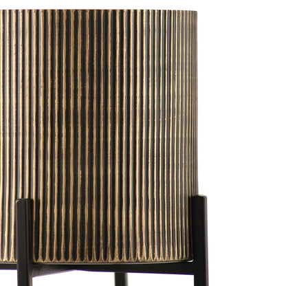 Black Iron Ribbed Planter With Stand Medium