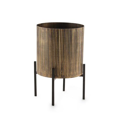 Black Iron Ribbed Planter With Stand Medium