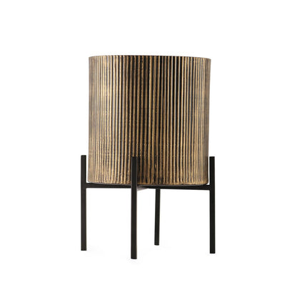 Black Iron Ribbed Planter With Stand Medium