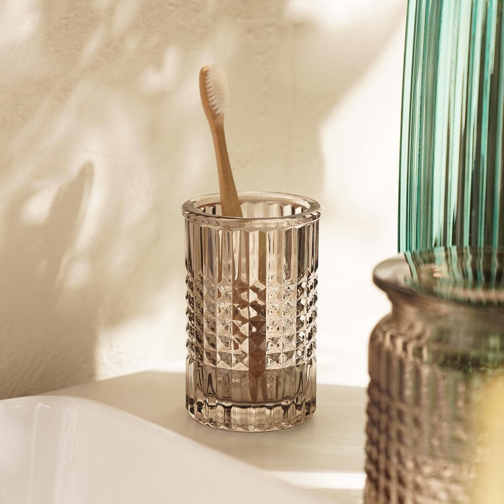 Brown Diamond Texture Glass Tooth Brush Holder