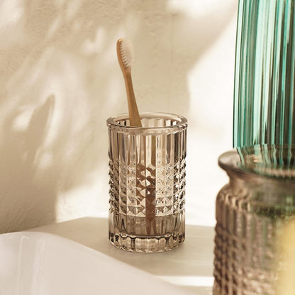 Brown Diamond Texture Glass Tooth Brush Holder