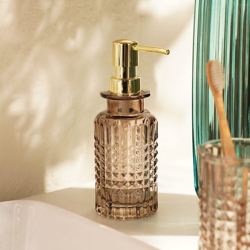 Brown Diamond Texture Glass Soap Dispenser