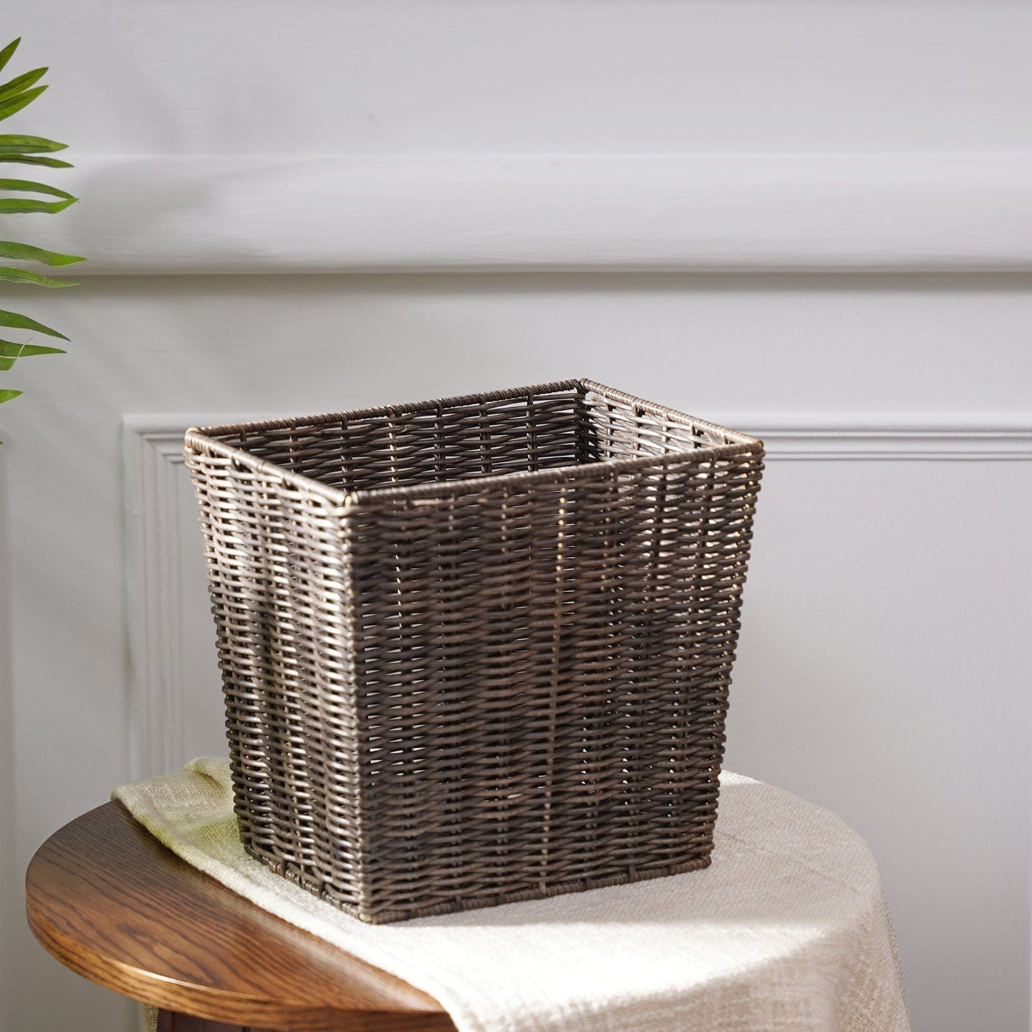Brown Resin Wicker Tapered Utility Basket