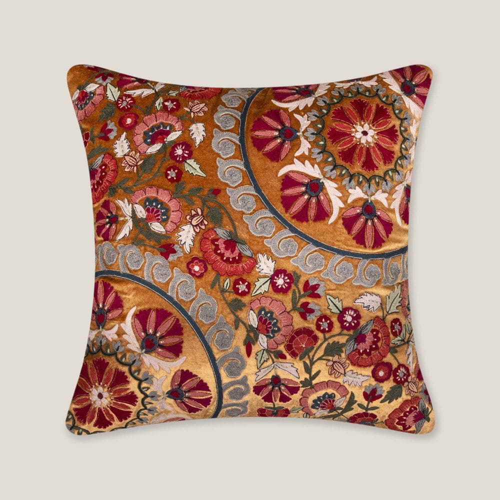 Masrur Yellow Emb. Velvet Cushion Cover