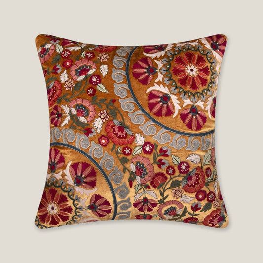 Masrur Yellow Emb. Velvet Cushion Cover