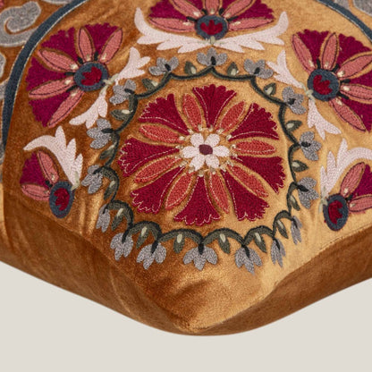 Masrur Yellow Emb. Velvet Cushion Cover