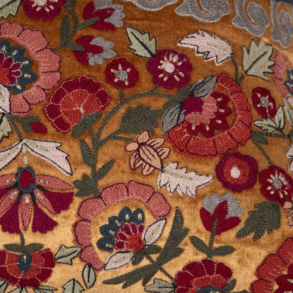Masrur Yellow Emb. Velvet Cushion Cover