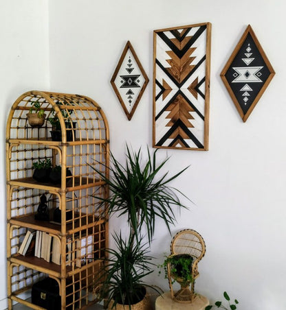 Boho Aztec Wood Wall Art – Geometric Wooden Decor, Customizable Hanging Piece for a Chic and Unique Look