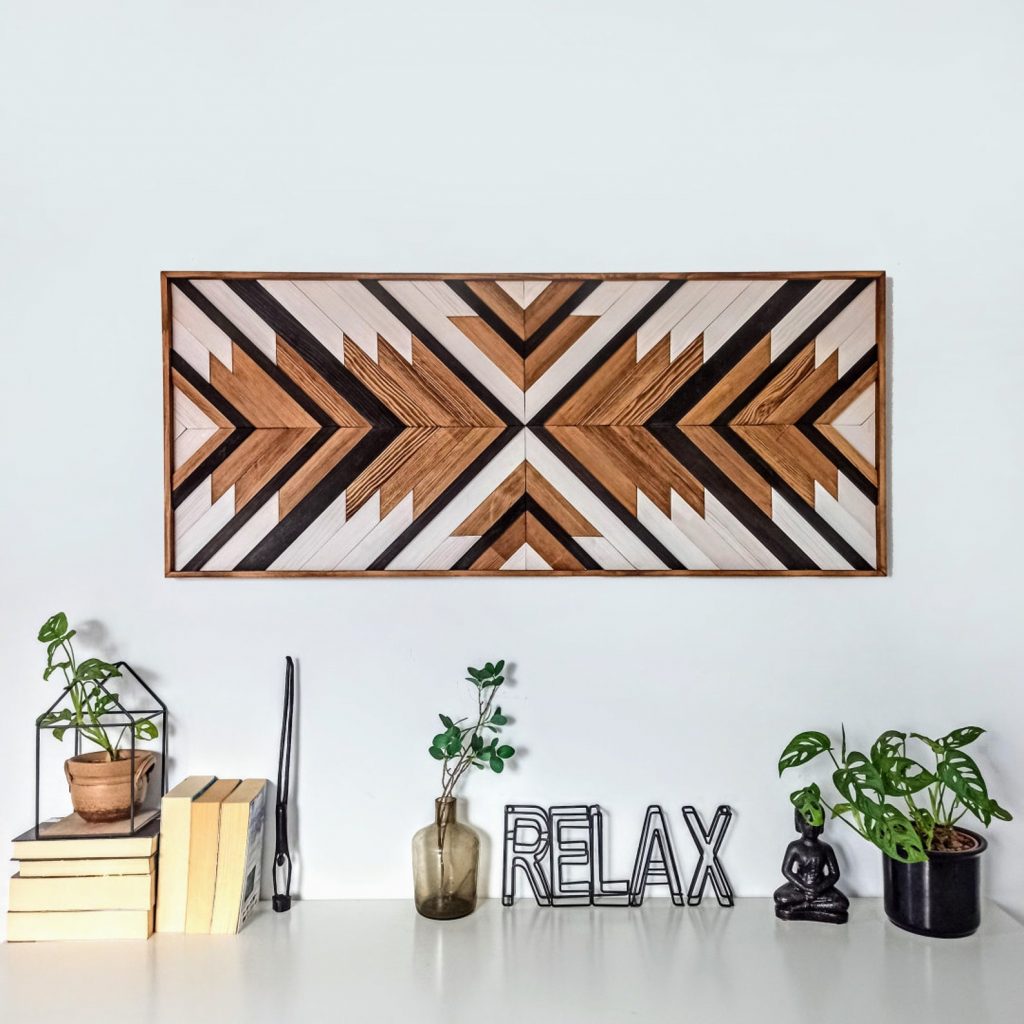Boho Aztec Wood Wall Art – Geometric Wooden Decor, Customizable Hanging Piece for a Chic and Unique Look