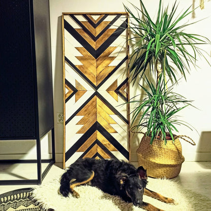 Boho Aztec Wood Wall Art – Geometric Wooden Decor, Customizable Hanging Piece for a Chic and Unique Look