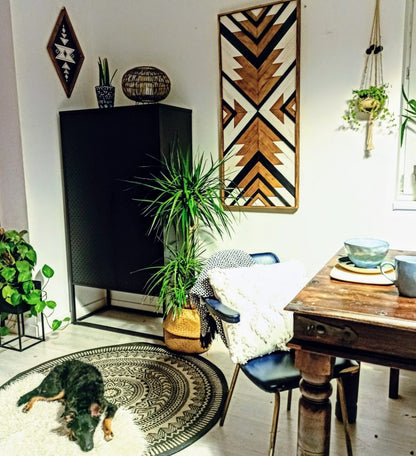 Boho Aztec Wood Wall Art – Geometric Wooden Decor, Customizable Hanging Piece for a Chic and Unique Look