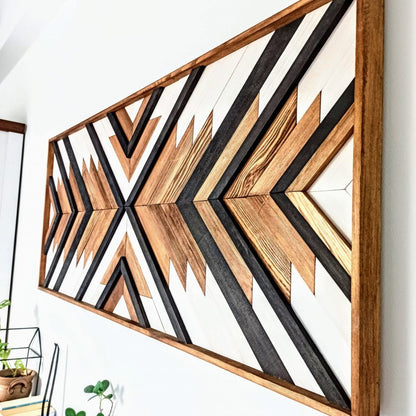 Boho Aztec Wood Wall Art – Geometric Wooden Decor, Customizable Hanging Piece for a Chic and Unique Look