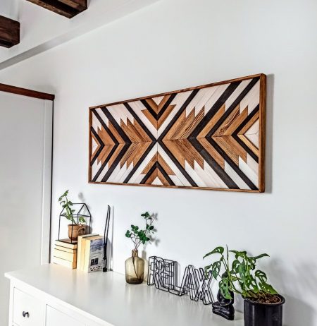 Boho Aztec Wood Wall Art – Geometric Wooden Decor, Customizable Hanging Piece for a Chic and Unique Look