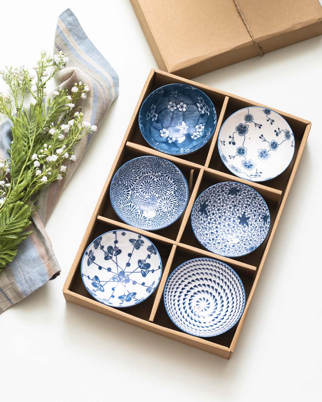 Dainty Blue & White Katoris - Set of 6