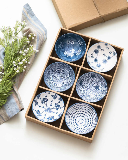 Dainty Blue & White Katoris - Set of 6