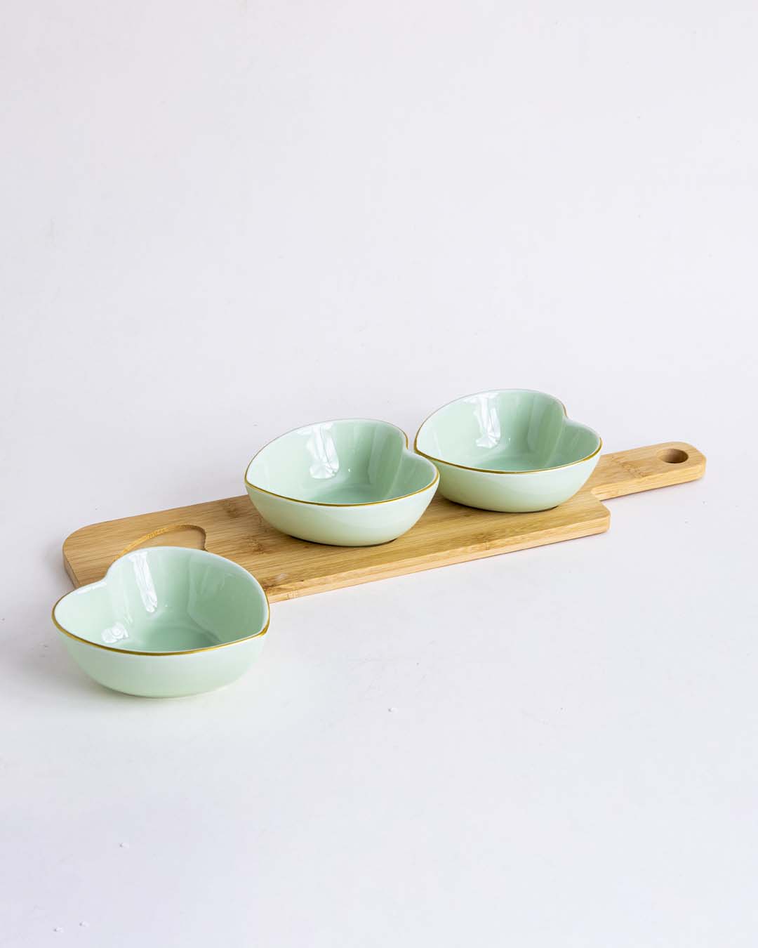 Heart Shaped Bowl With Wooden Tray - Green
