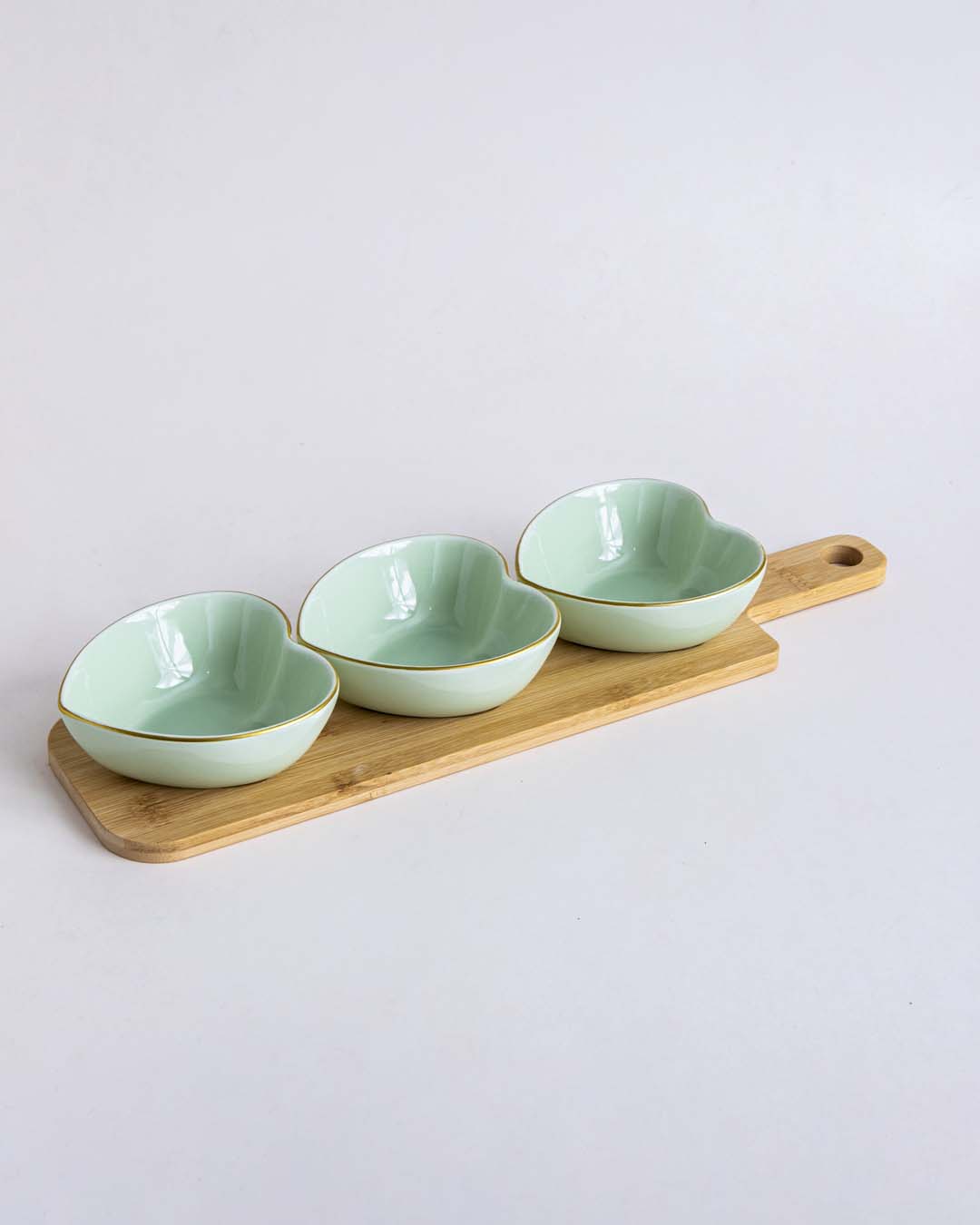 Heart Shaped Bowl With Wooden Tray - Green
