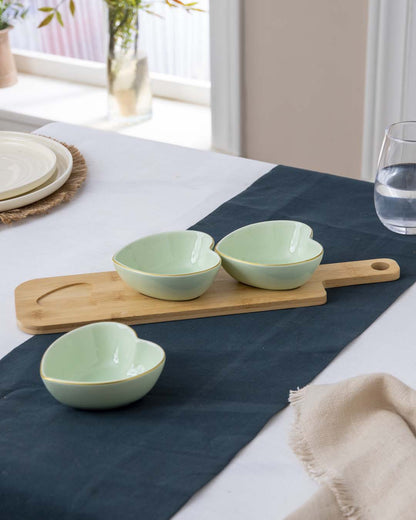 Heart Shaped Bowl With Wooden Tray - Green