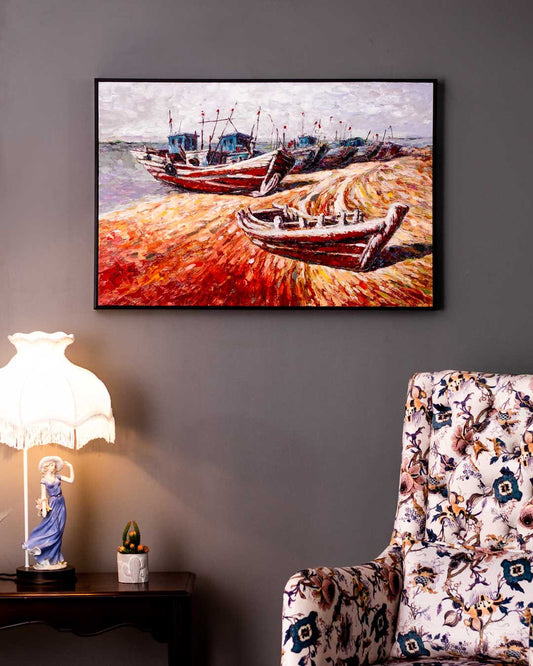 Fish Boats Semi Hand-made Wall Art - 36*24 Inch