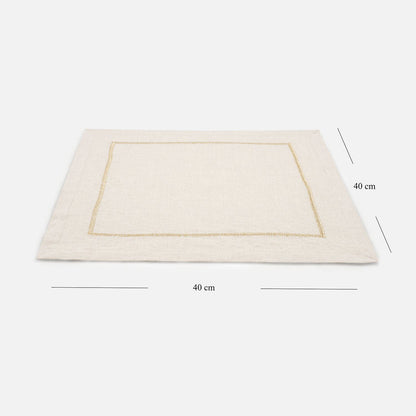 Set of 4 Beige Zari Linen Embroidered Napkins