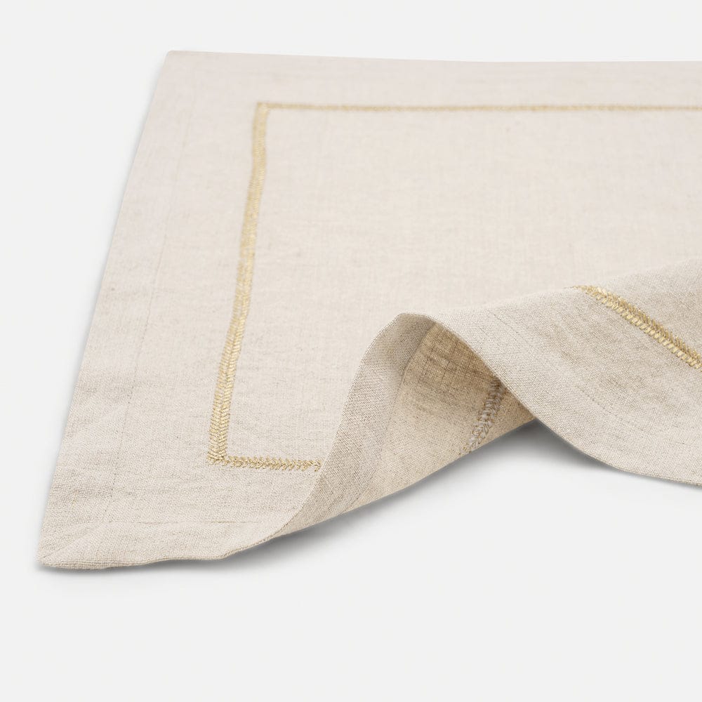 Set of 4 Beige Zari Linen Embroidered Napkins