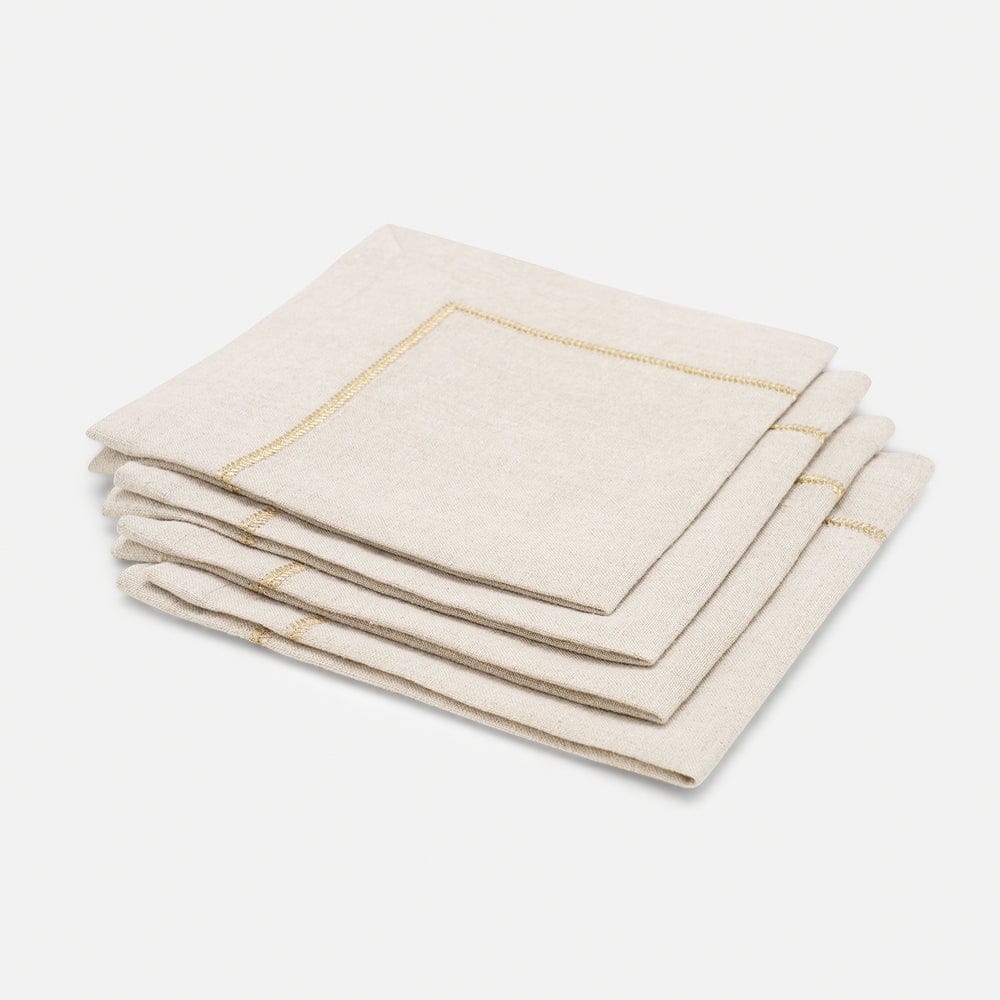 Set of 4 Beige Zari Linen Embroidered Napkins