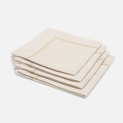 Set of 4 Beige Zari Linen Embroidered Napkins