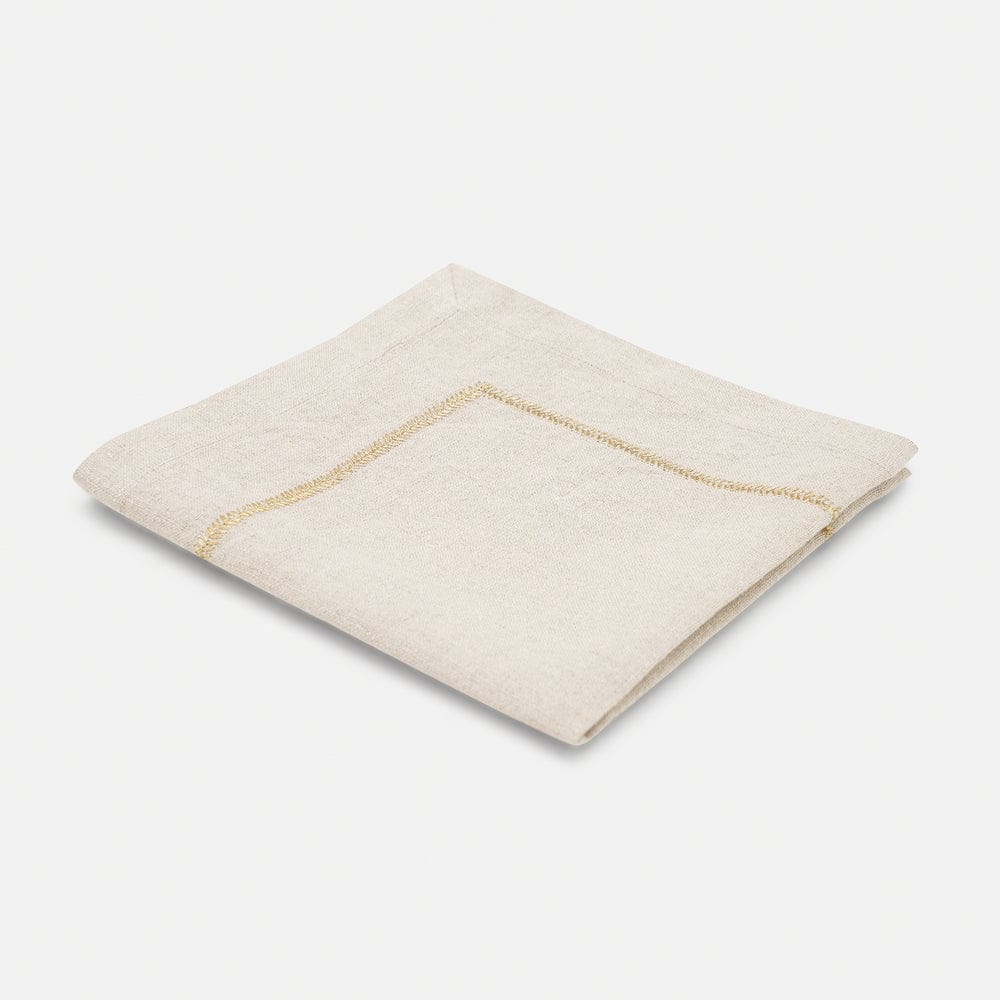 Set of 4 Beige Zari Linen Embroidered Napkins