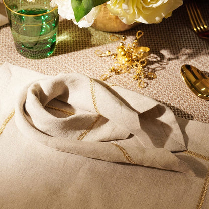 Set of 4 Beige Zari Linen Embroidered Napkins