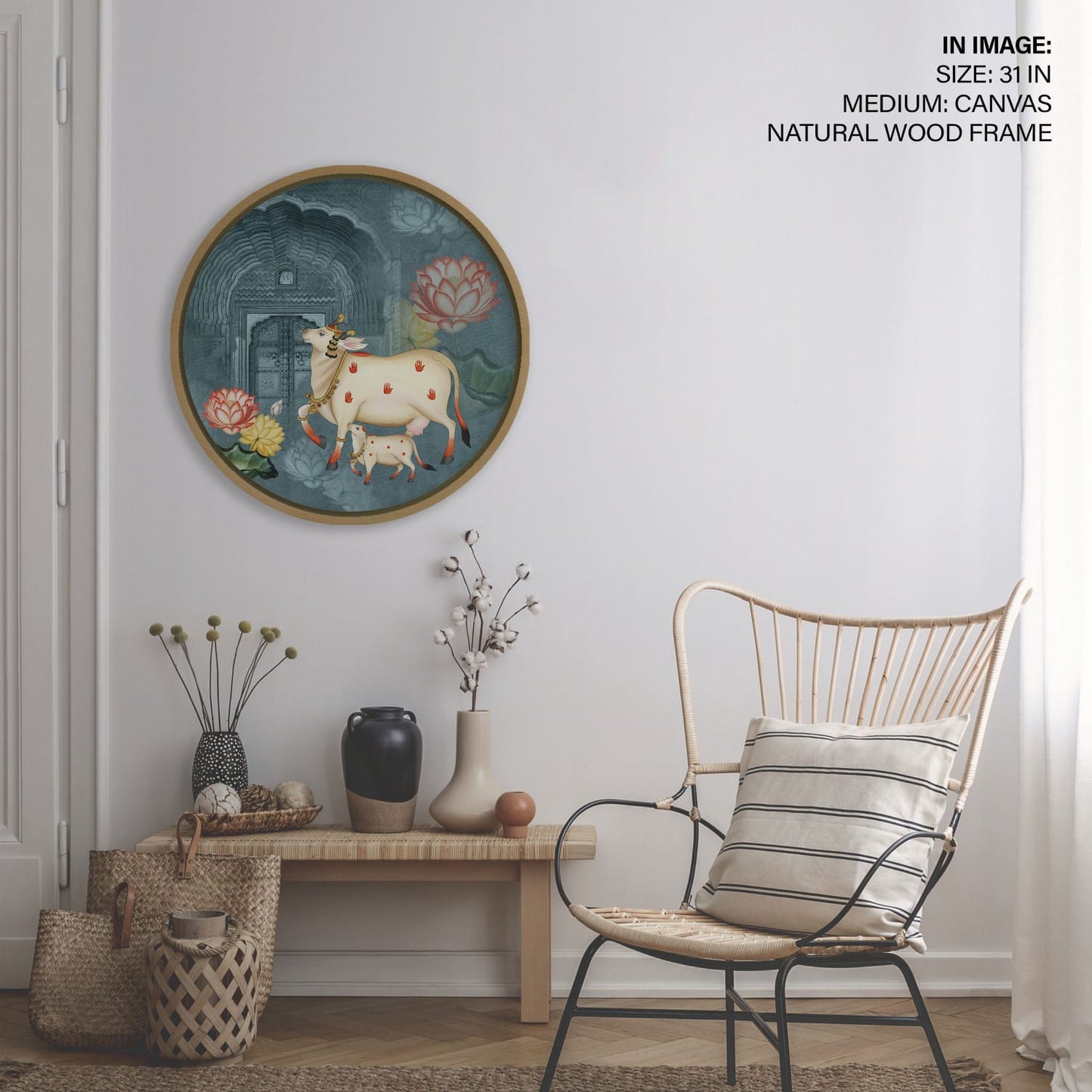 Cow pichwai painting – Circular Wooden Frame
