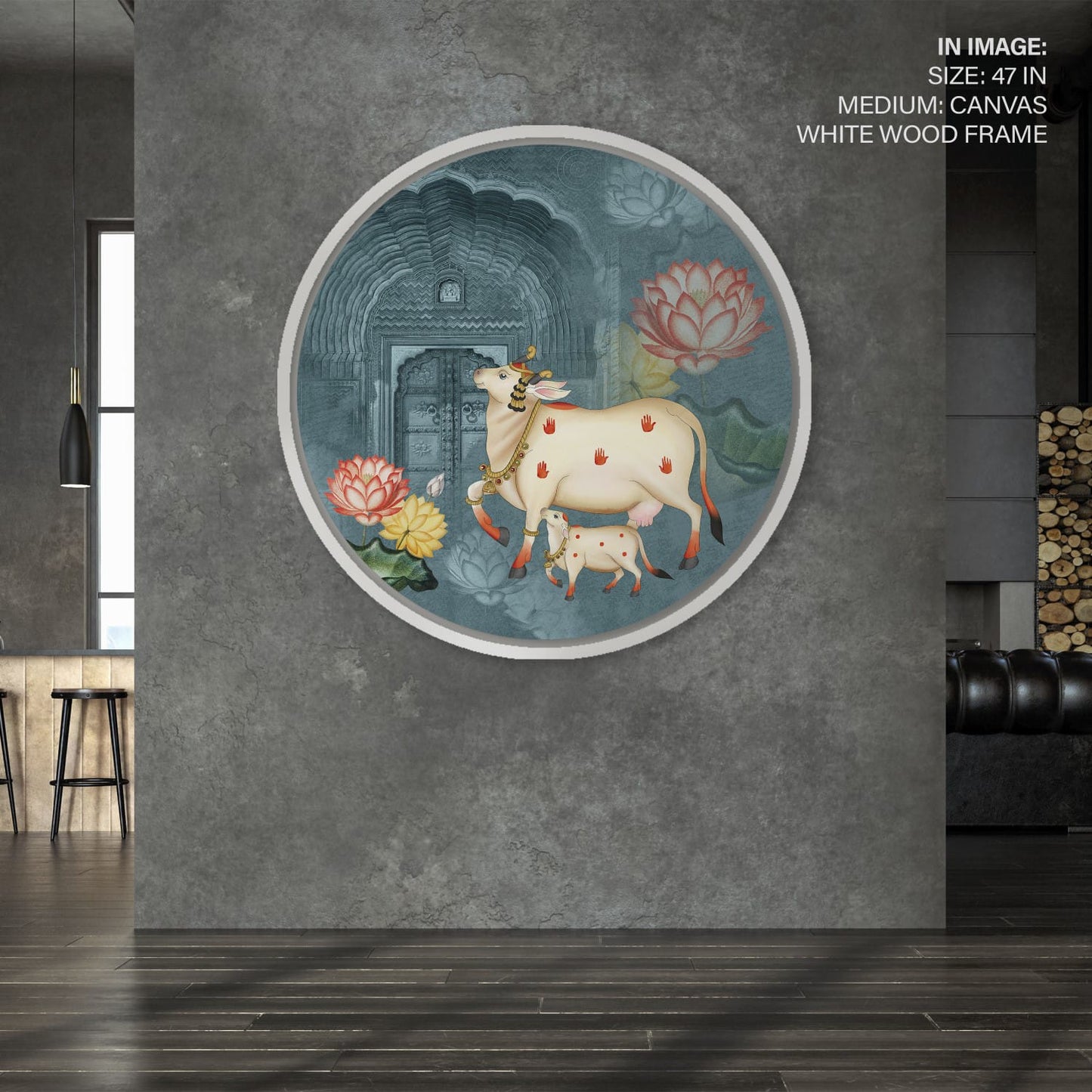 Cow pichwai painting – Circular Wooden Frame