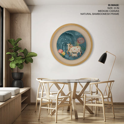 Cow pichwai painting – Circular Wooden Frame