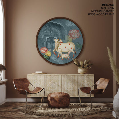 Cow pichwai painting – Circular Wooden Frame