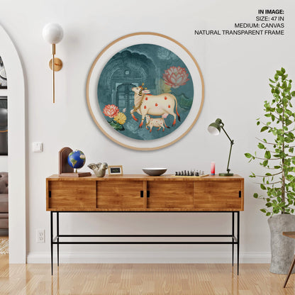 Cow pichwai painting – Circular Wooden Frame