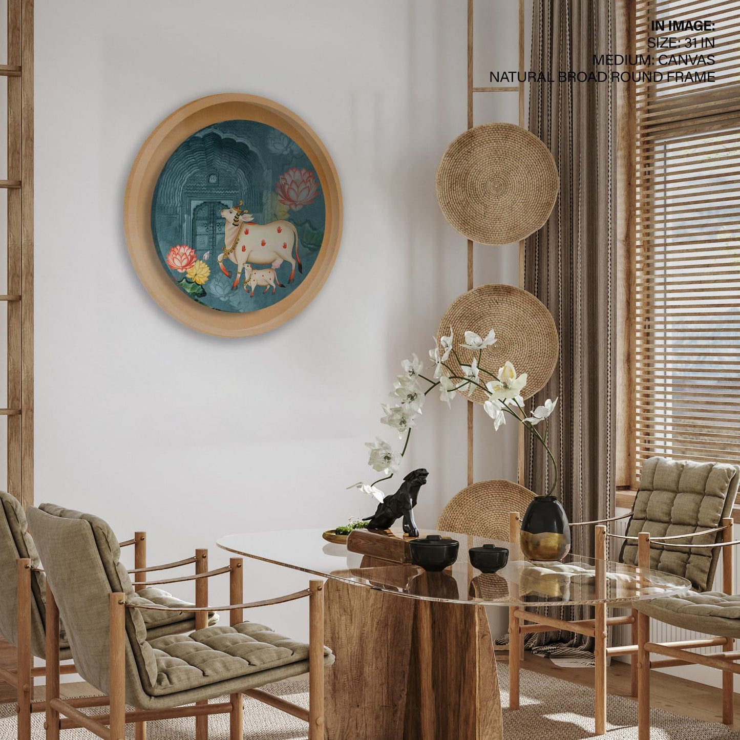 Cow pichwai painting – Circular Wooden Frame