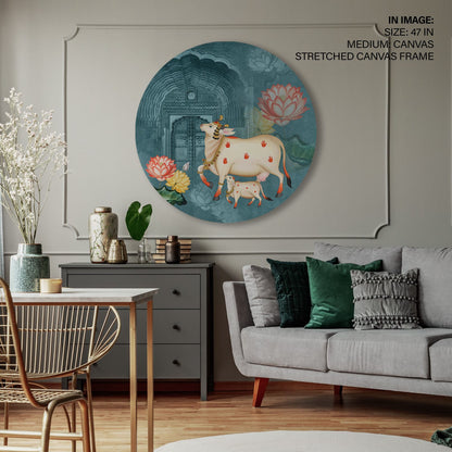 Cow pichwai painting – Circular Wooden Frame