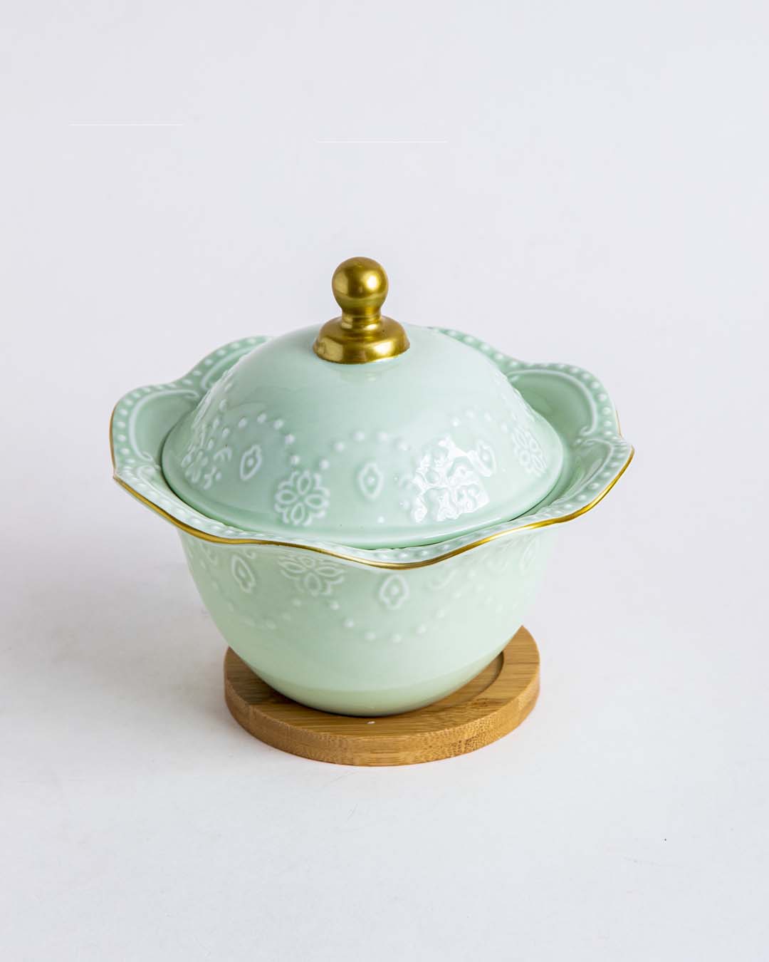 Wavy Edge Dessert Bowl With Lid - Green